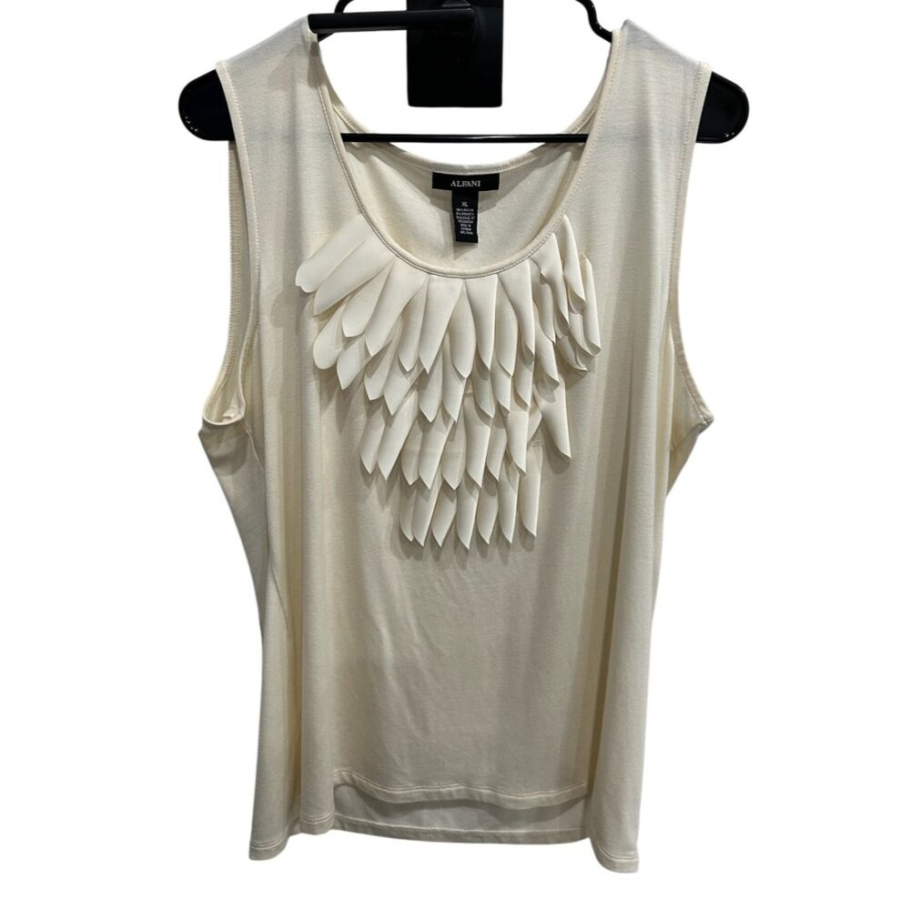 Alfani Womens Sleeveless Cream Top With Layered Petal Design Rayon & Spandex XL